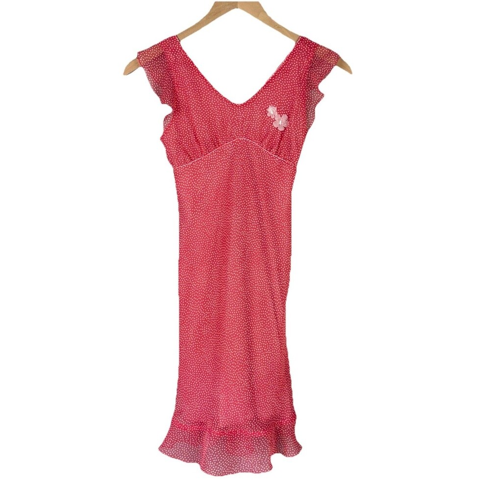 Vtg Y2K Hype Dress Girls 8 Coral Pink Polka Dot Coquette Kawaii Whimsical Easter